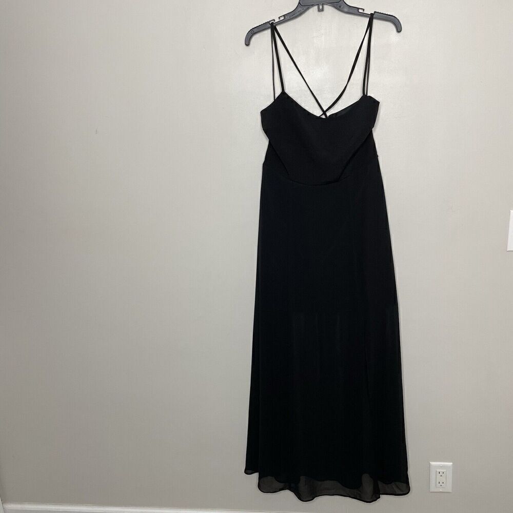EXPRESS Cocktail Dress Women Medium Black Corset-Back Sheer Overlay Maxi Mini